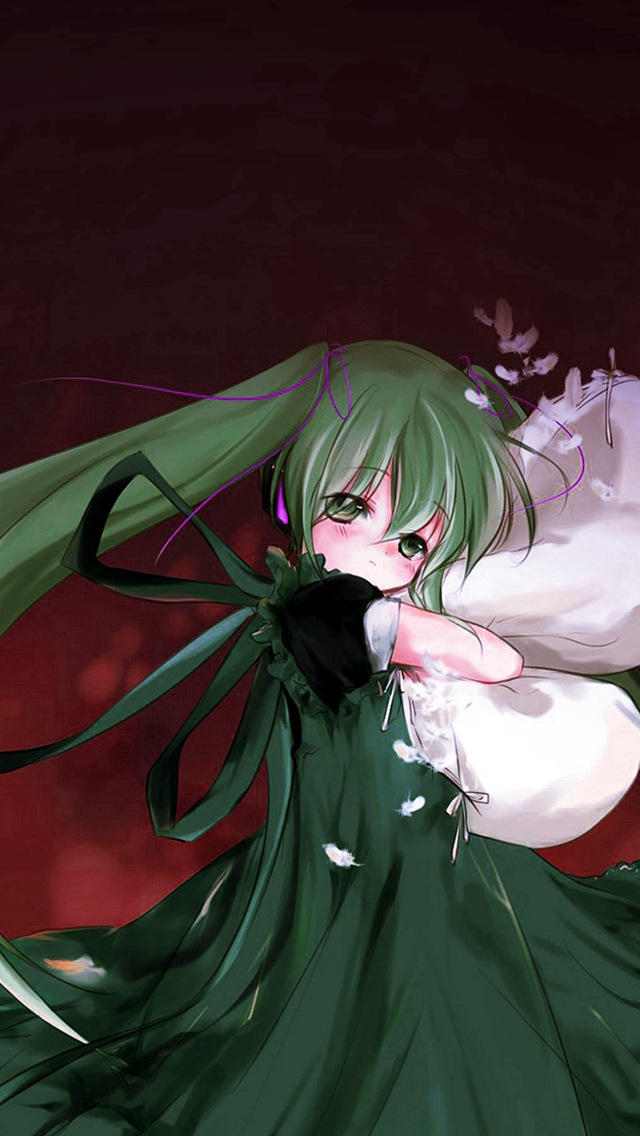 Anime Art Hasune Miku Red Sleepy Illust