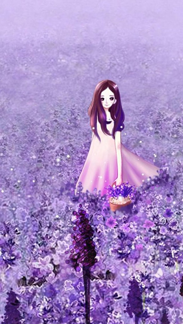 Anime Cute Girl Purple Flower Garden