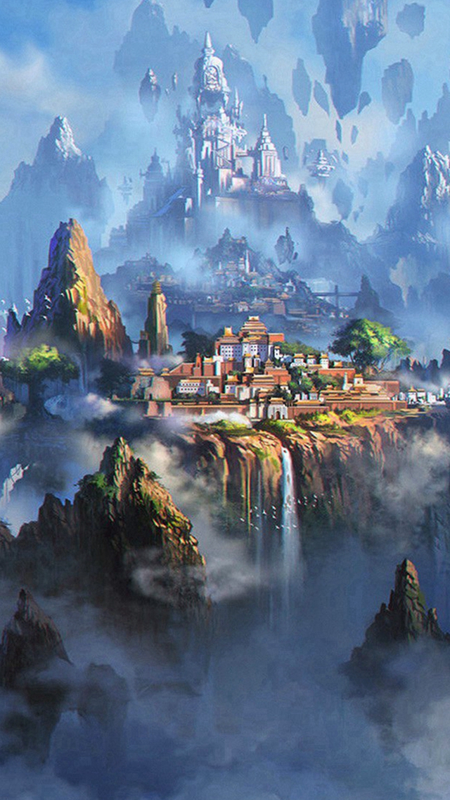 Cloud Town Fantasy Anime Illustration Art wallpaper ilikewallpaper com