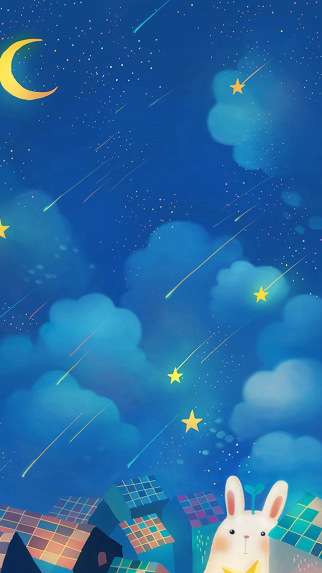 Cute Dreamy Rabbit Moon Shooting Starry Night Skyscape