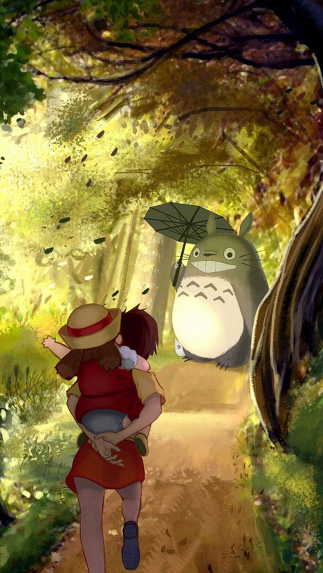 Grove Totoro With Umbrella Waiting Kids Road Anime Cartoon Cute Film