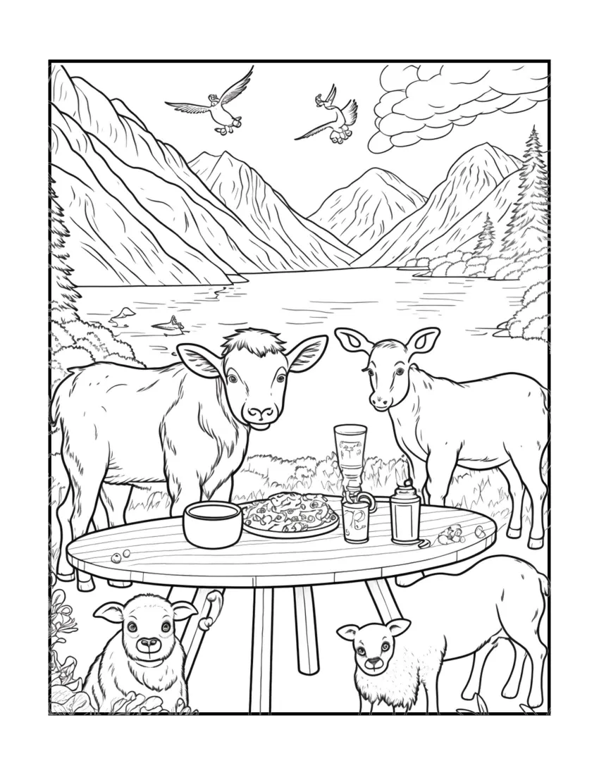 Animals have picnic coloring page (1)