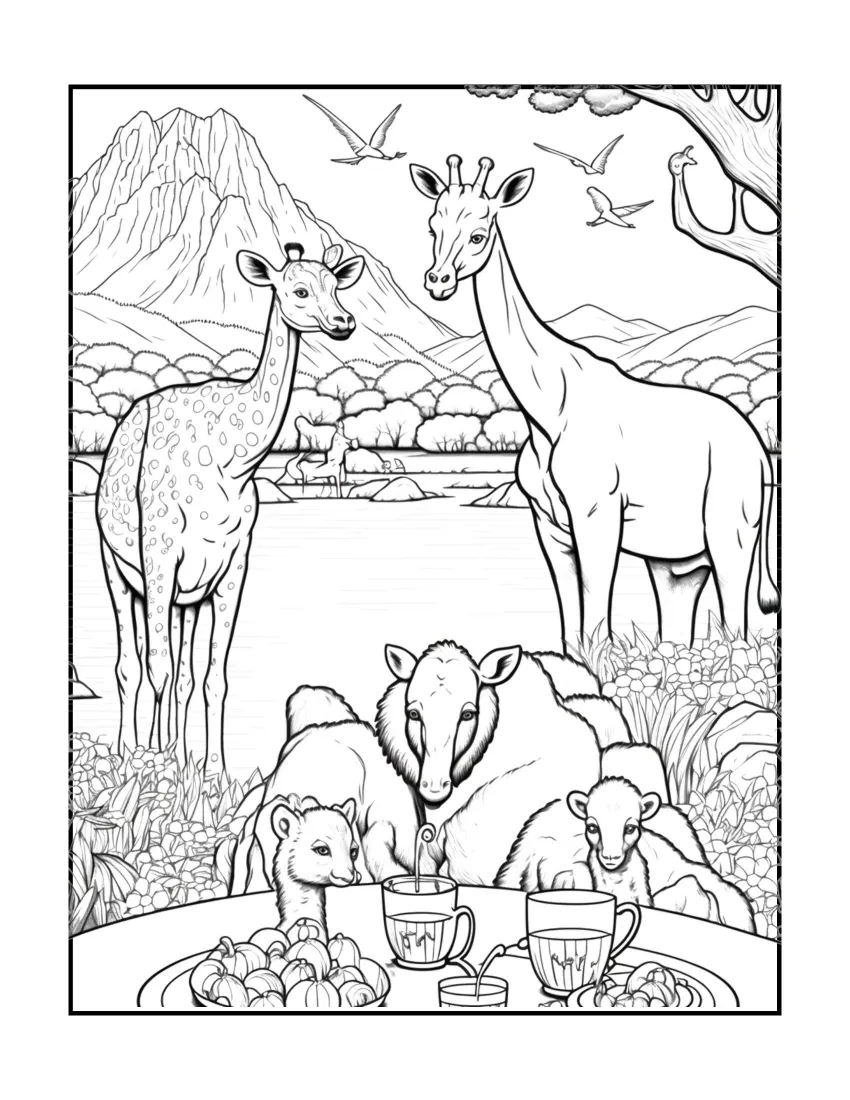 Animals have picnic coloring page (11)