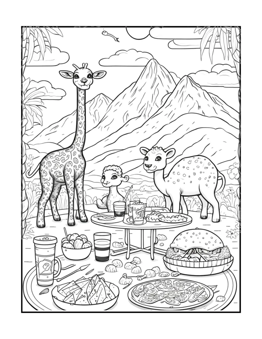 Animals have picnic coloring page (16)