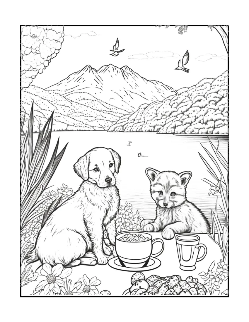 Animals have picnic coloring page (17)