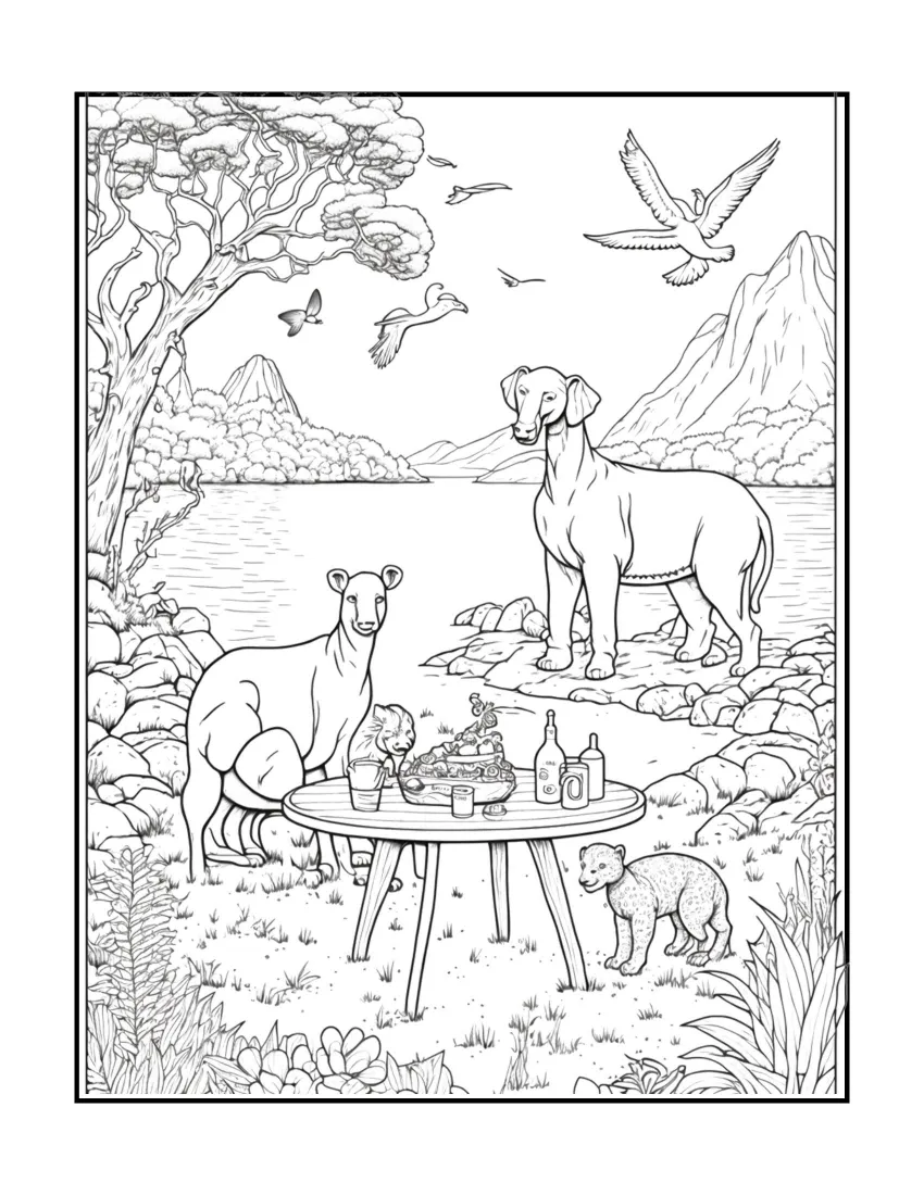 Animals have picnic coloring page (21)