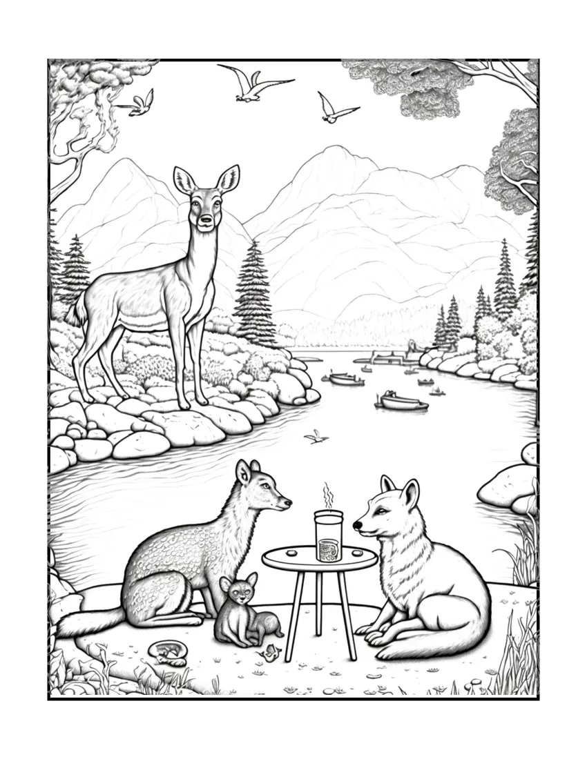 Animals have picnic coloring page (22)