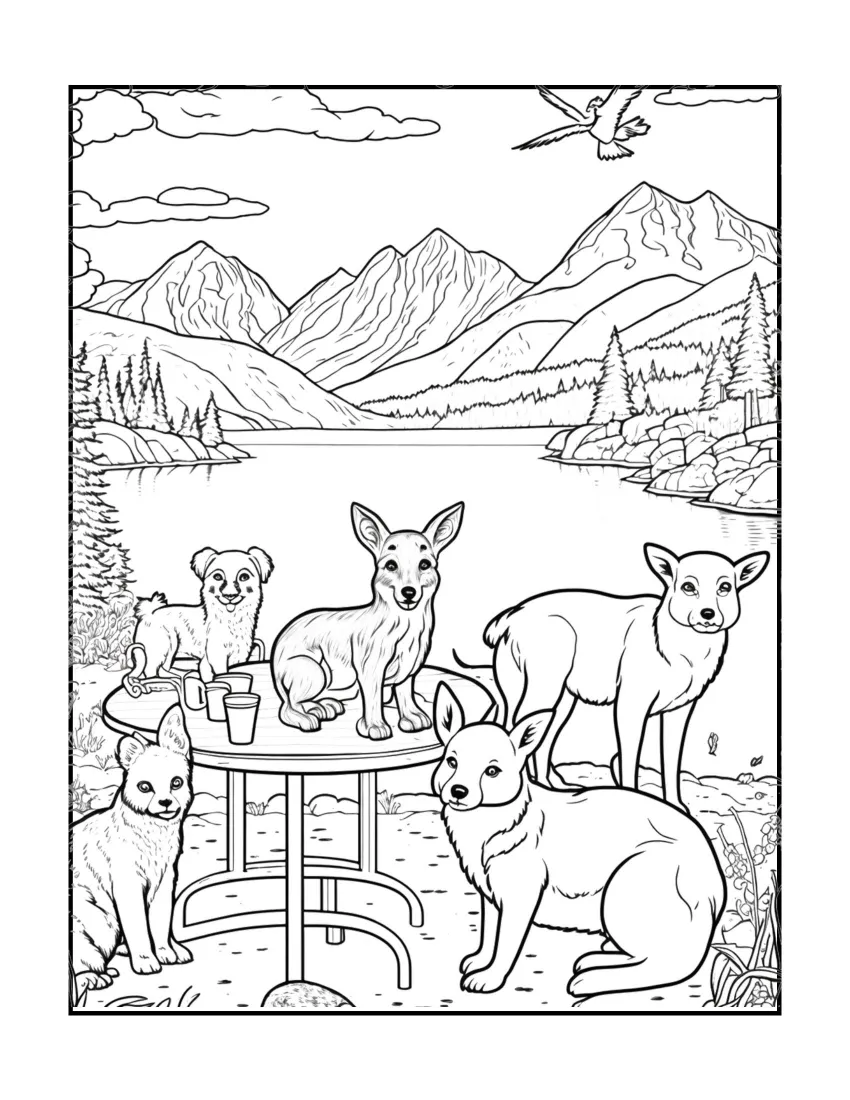 Animals have picnic coloring page (23)