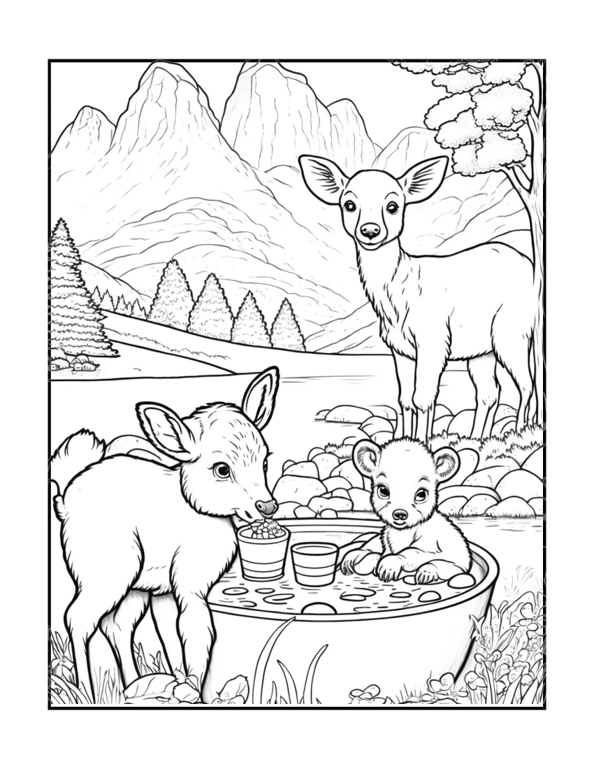 Animals have picnic coloring page (29)