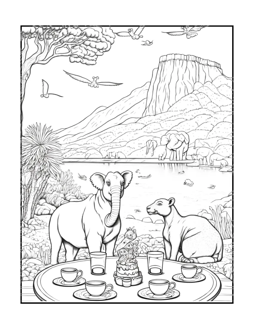 Animals have picnic coloring page (50)