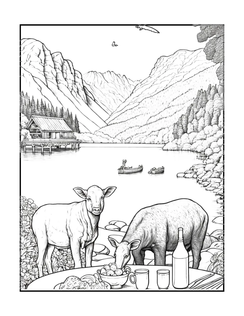 Animals have picnic coloring page (51)