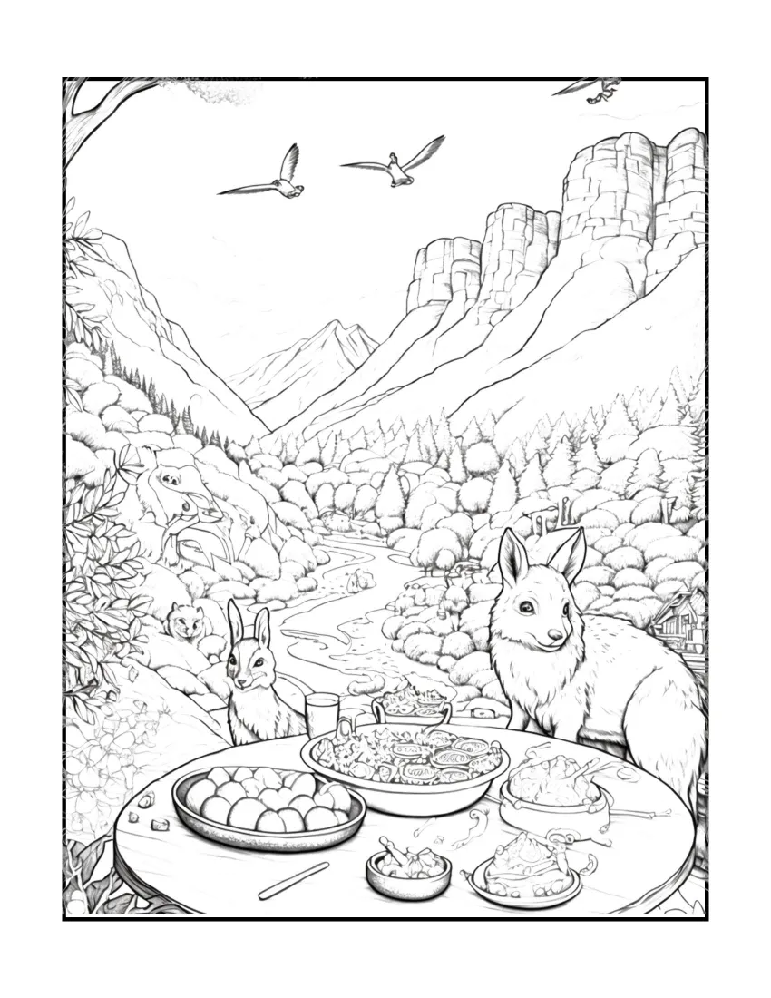 Animals have picnic coloring page (53)