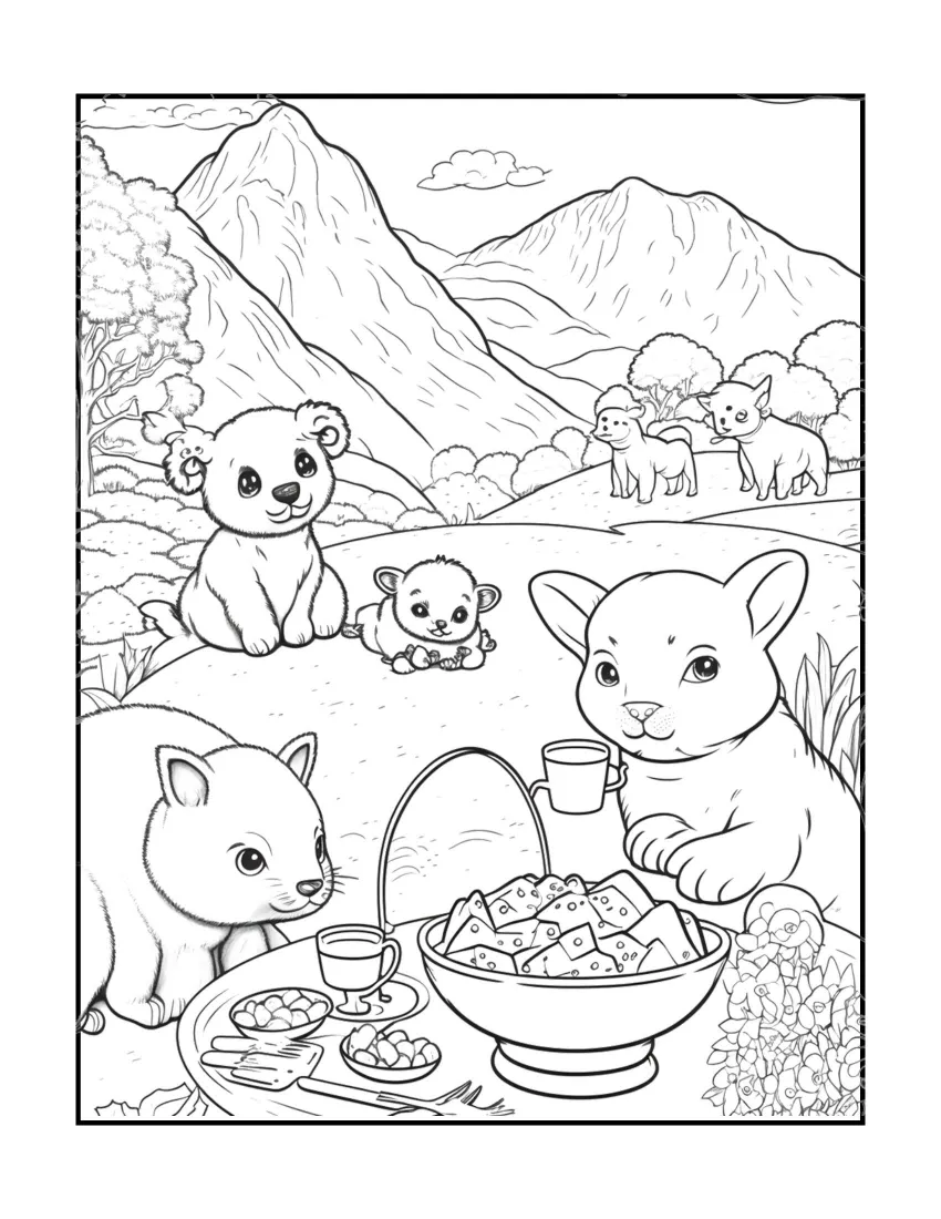 Animals have picnic coloring page (54)