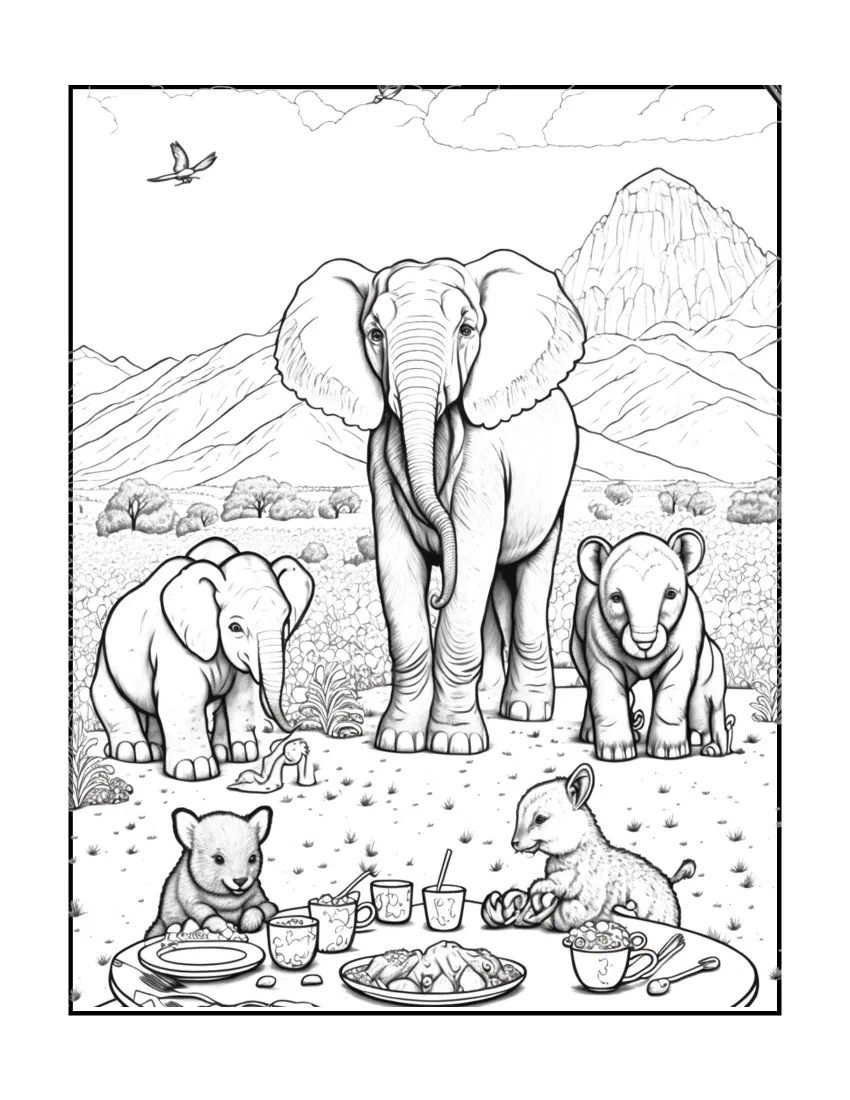 Animals have picnic coloring page (55)