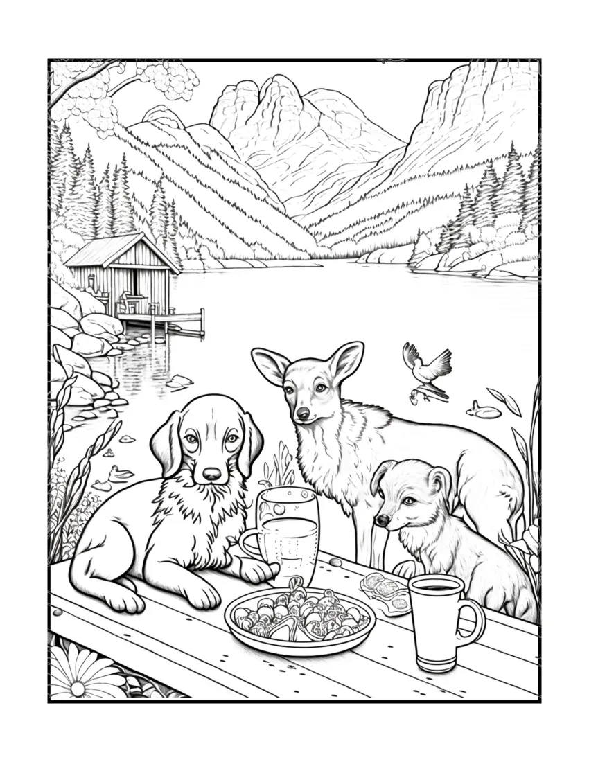 Animals have picnic coloring page (56)