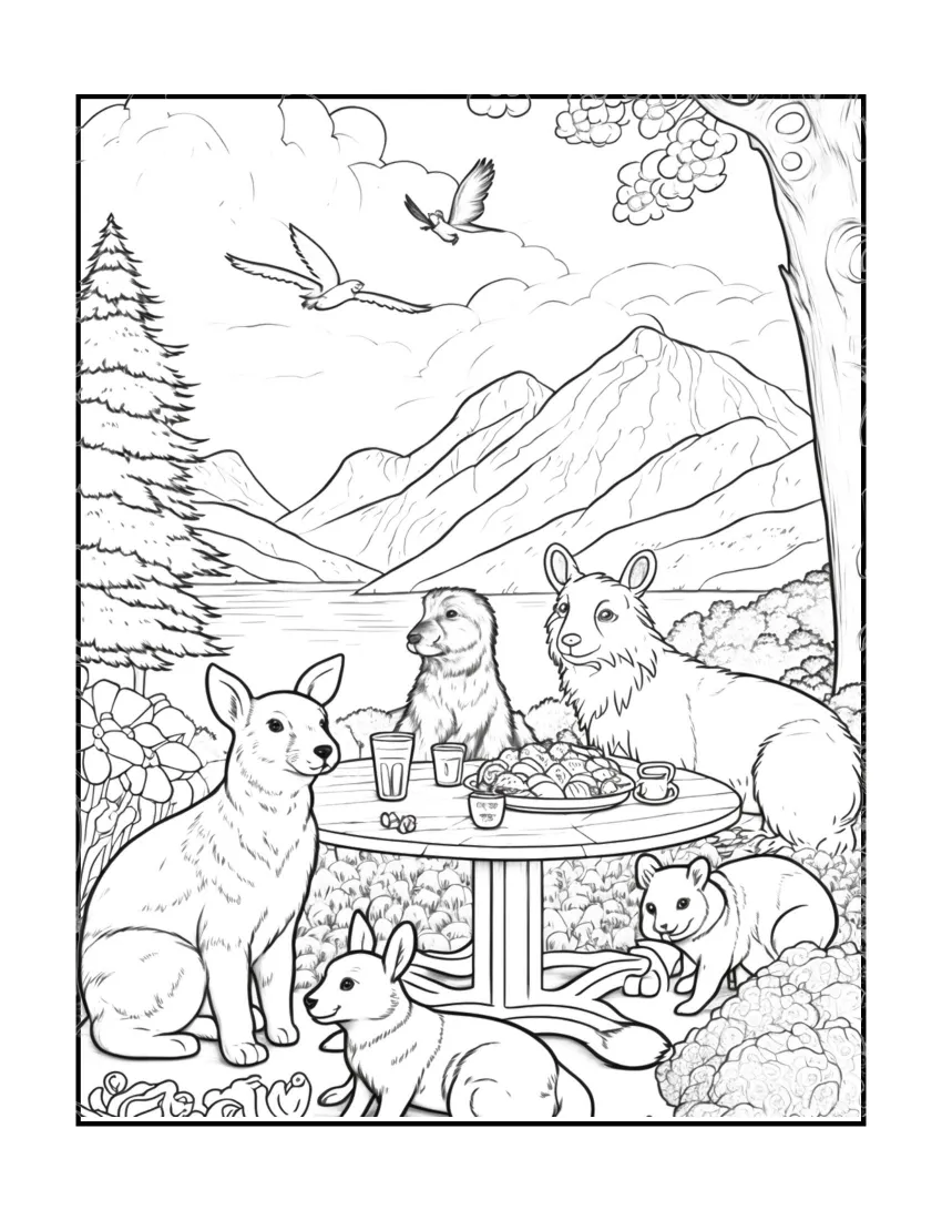 Animals have picnic coloring page (7)