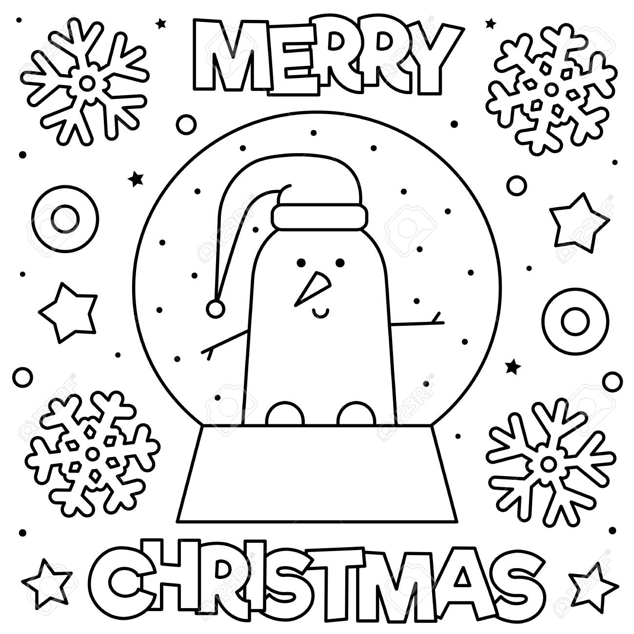 Snow globe with a snowman Coloring page Black and white vector illustration