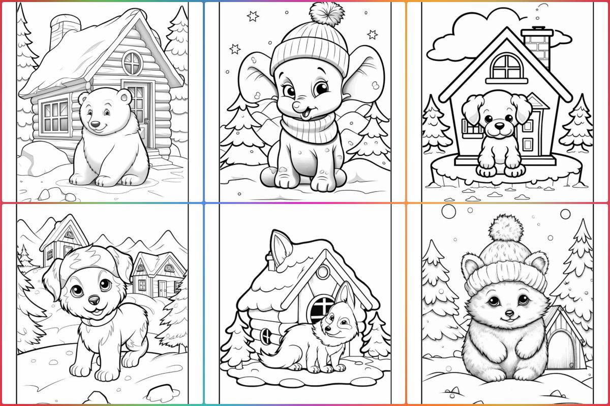 Animals at christmas coloring pages