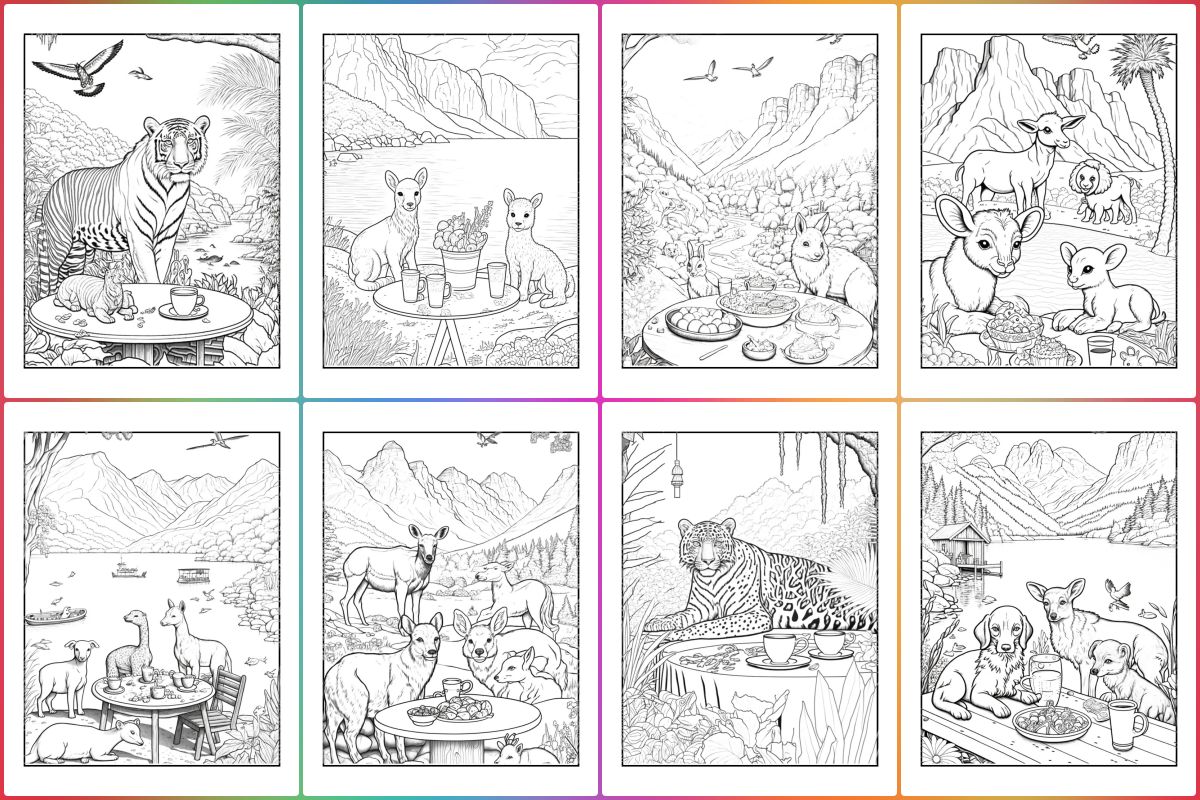 Animals have picnic coloring pages